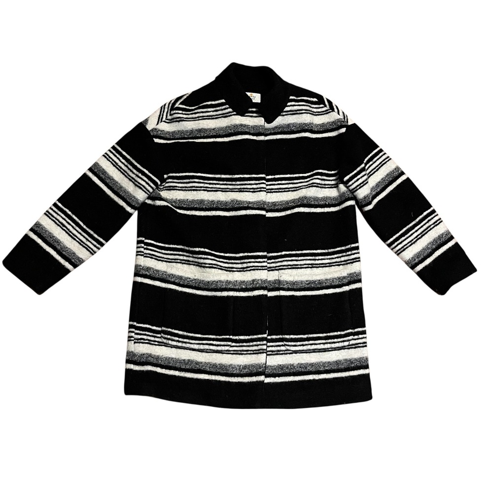 Marine Layer Carey Cocoon Coat XS Striped Wool Blend Overcoat Black White - Picture 2 of 8